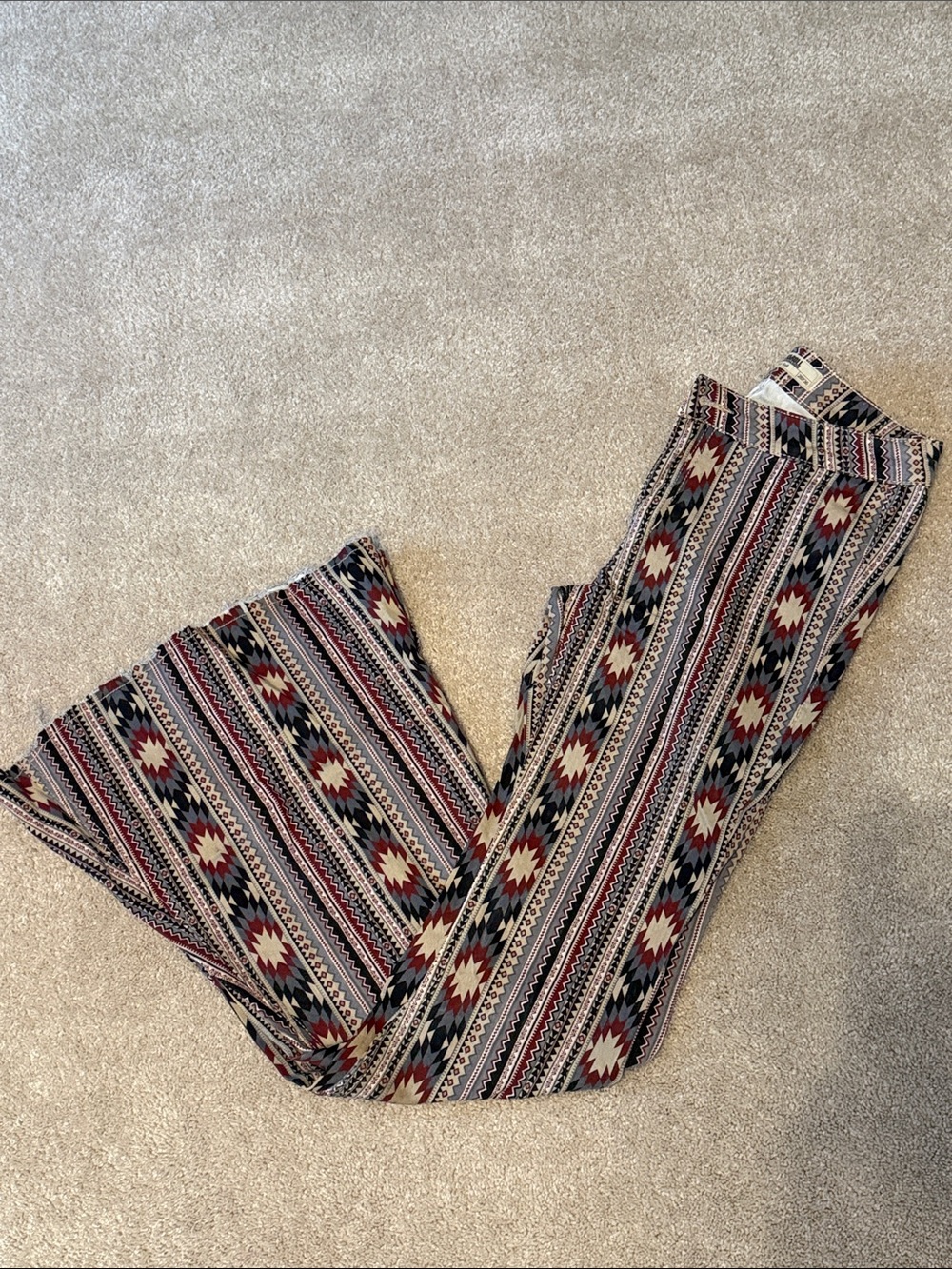 Women’s Aztec-Print Stretch Bell Bottom Jean — Red and Black